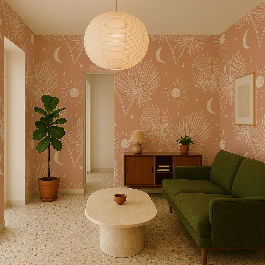Night Palm Wallpaper, terra cotta and white- Samantha Santana Creative- {{Product type}}
