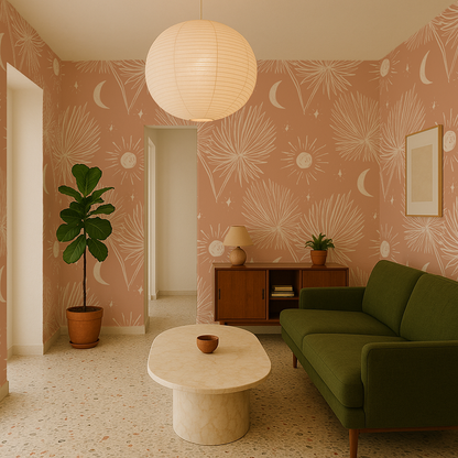 Night Palm Wallpaper, terra cotta and white- Samantha Santana Creative- {{Product type}}