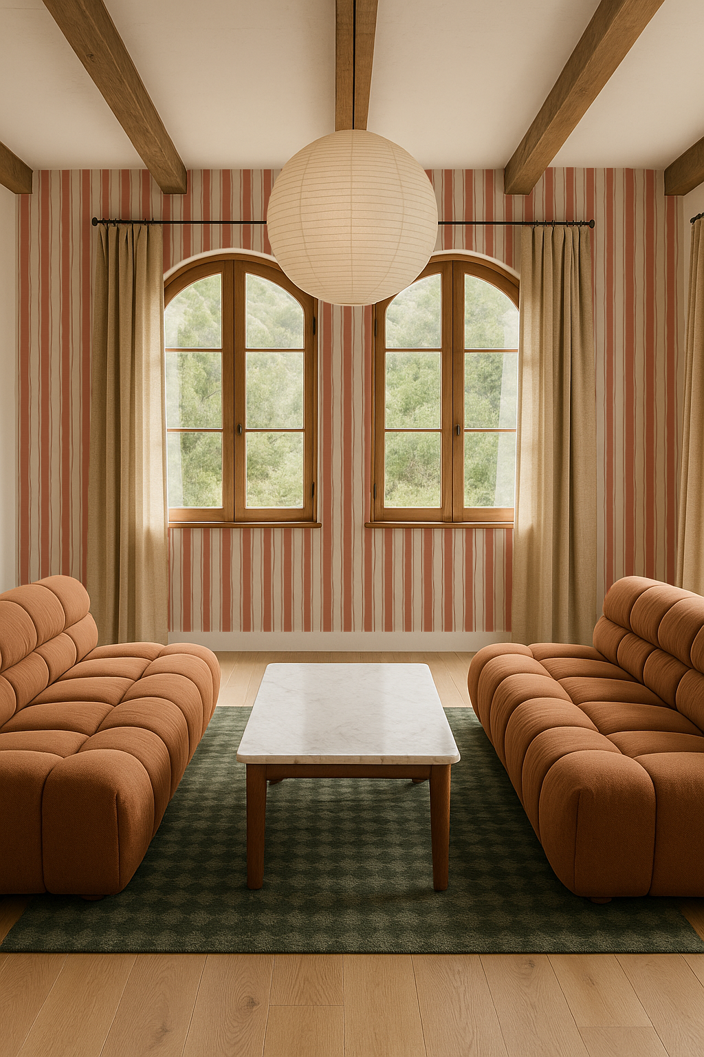 Riviera Stripe Wallpaper, off-white and rust- Samantha Santana Creative- {{Product type}}