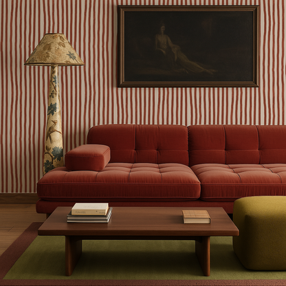 Dolce Stripe Wallpaper, off-white and brick red- Samantha Santana Creative- {{Product type}}