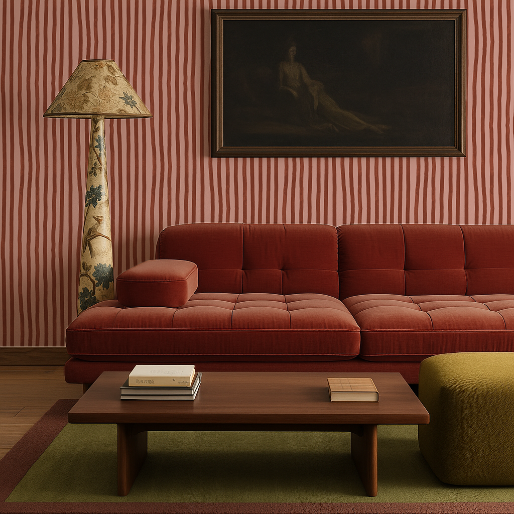 Dolce Stripe Wallpaper, pink and brick red- Samantha Santana Creative- {{Product type}}