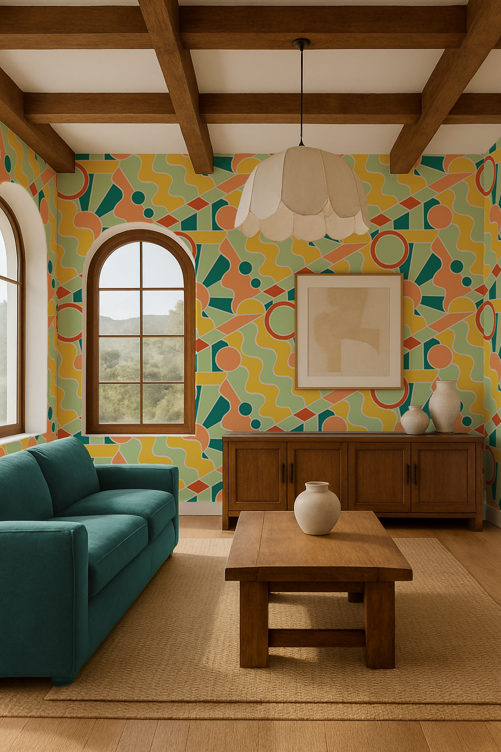 Day Trippin' Wallpaper, mint, blue, yellow and peach- Samantha Santana Creative- {{Product type}}