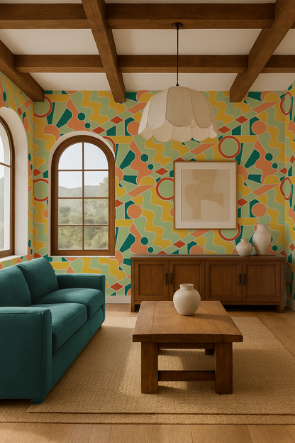 Day Trippin' Wallpaper, mint, blue, yellow and peach- Samantha Santana Creative- {{Product type}}