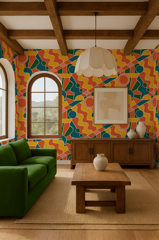Day Trippin' Wallpaper Yellow, Orange, Pink and Green - - Wallpaper