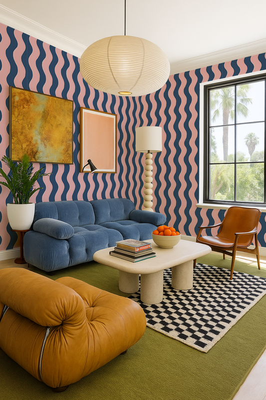 Ziggy Stripe Wallpaper, blue and pink - - Wallpaper