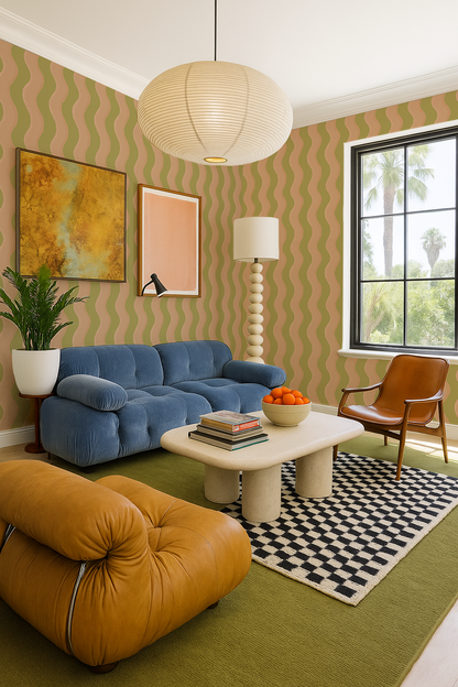 Ziggy Stripe Wallpaper, chartreuse and peach- Samantha Santana Creative- {{Product type}}