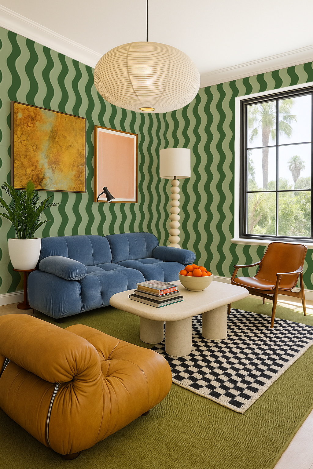 Ziggy Stripe Wallpaper, green and sage- Samantha Santana Creative- {{Product type}}