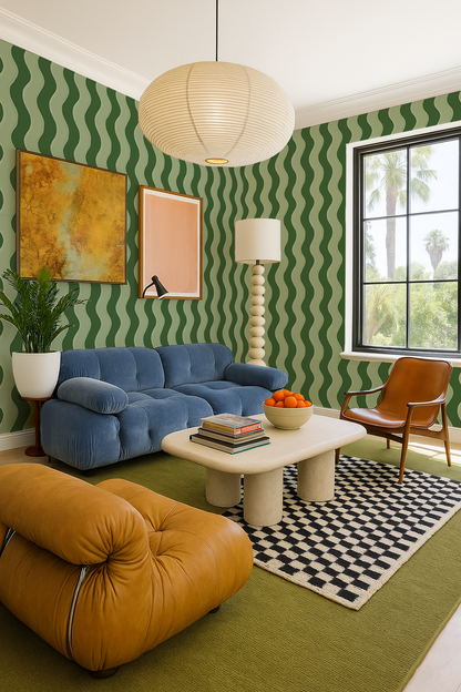 Ziggy Stripe Wallpaper, green and sage- Samantha Santana Creative- {{Product type}}