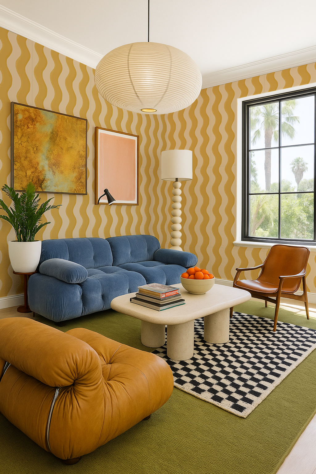 Ziggy Stripe Wallpaper, light apricot and mustard- Samantha Santana Creative- {{Product type}}