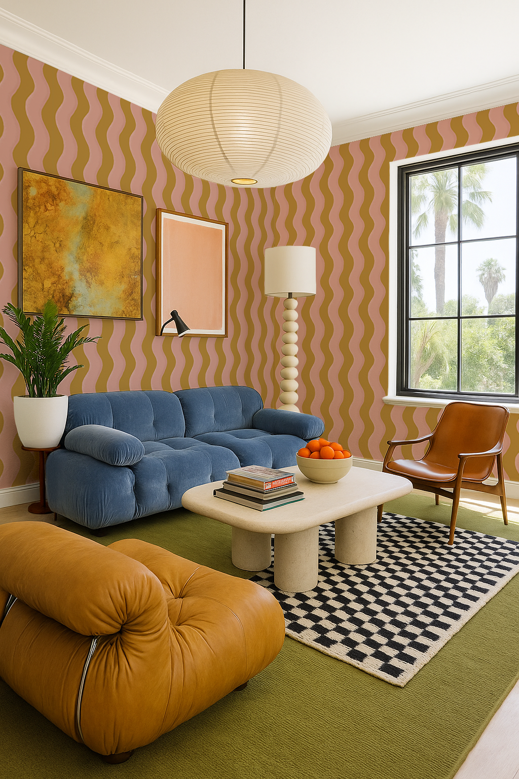 Ziggy Stripe Wallpaper, yellow and pink- Samantha Santana Creative- {{Product type}}