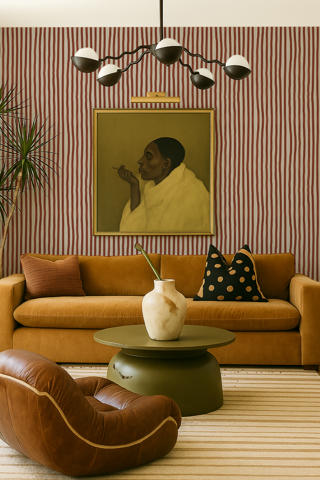 Dolce Stripe Wallpaper, off-white and brick red- Samantha Santana Creative- {{Product type}}