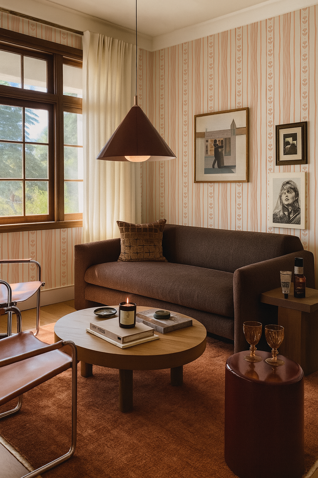 Daisy Chain Stripe Wallpaper, beige and peach- Samantha Santana Creative- {{Product type}}