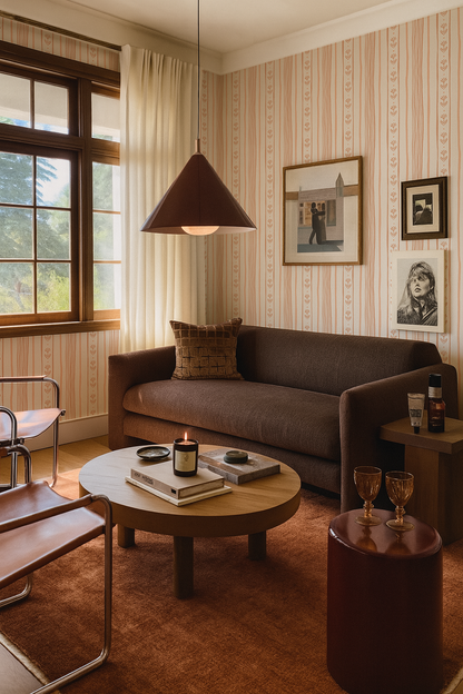 Daisy Chain Stripe Wallpaper, beige and peach- Samantha Santana Creative- {{Product type}}