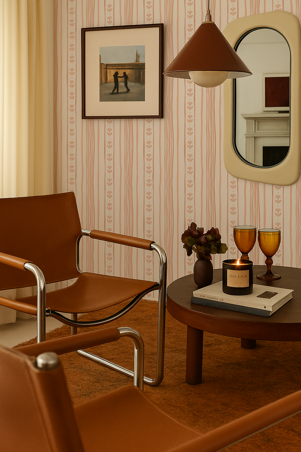 Daisy Chain Stripe Wallpaper, beige and peach- Samantha Santana Creative- {{Product type}}
