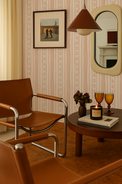 Daisy Chain Stripe Wallpaper, beige and peach- Samantha Santana Creative- {{Product type}}