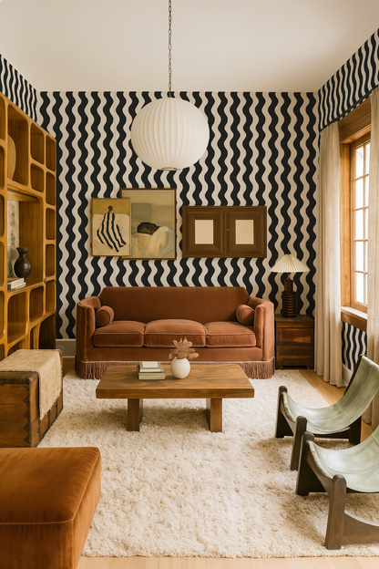 Ziggy Stripe Wallpaper, white and black- Samantha Santana Creative- {{Product type}}