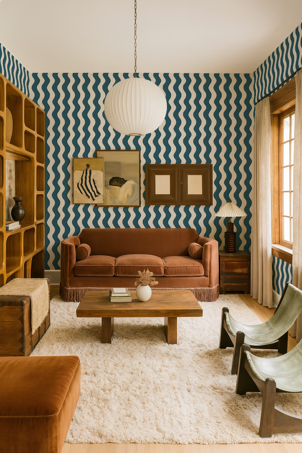 Ziggy Stripe Wallpaper, white and blue- Samantha Santana Creative- {{Product type}}