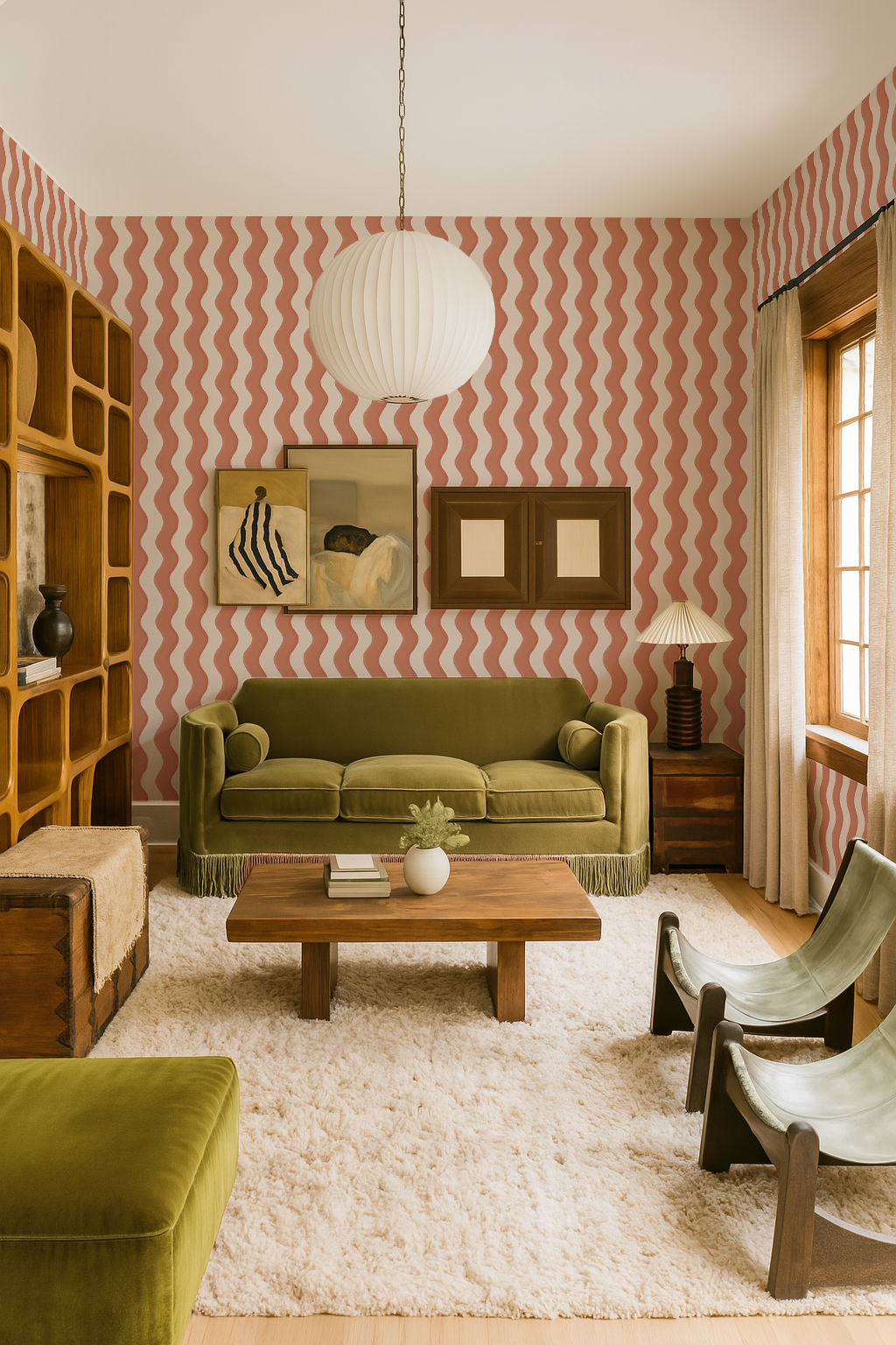Ziggy Stripe Wallpaper, white and terra cotta- Samantha Santana Creative- {{Product type}}