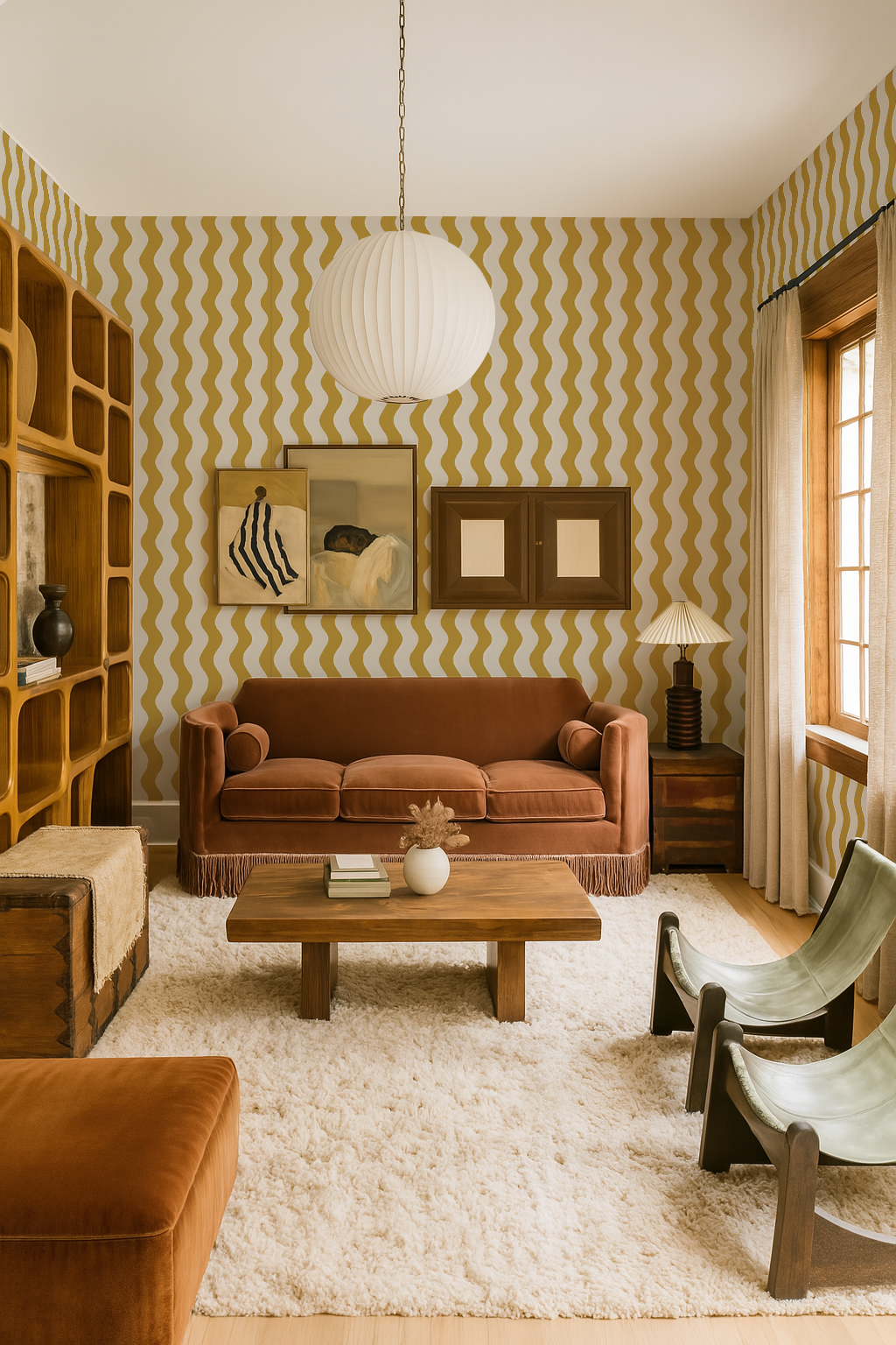 Ziggy Stripe Wallpaper, white and yellow- Samantha Santana Creative- {{Product type}}
