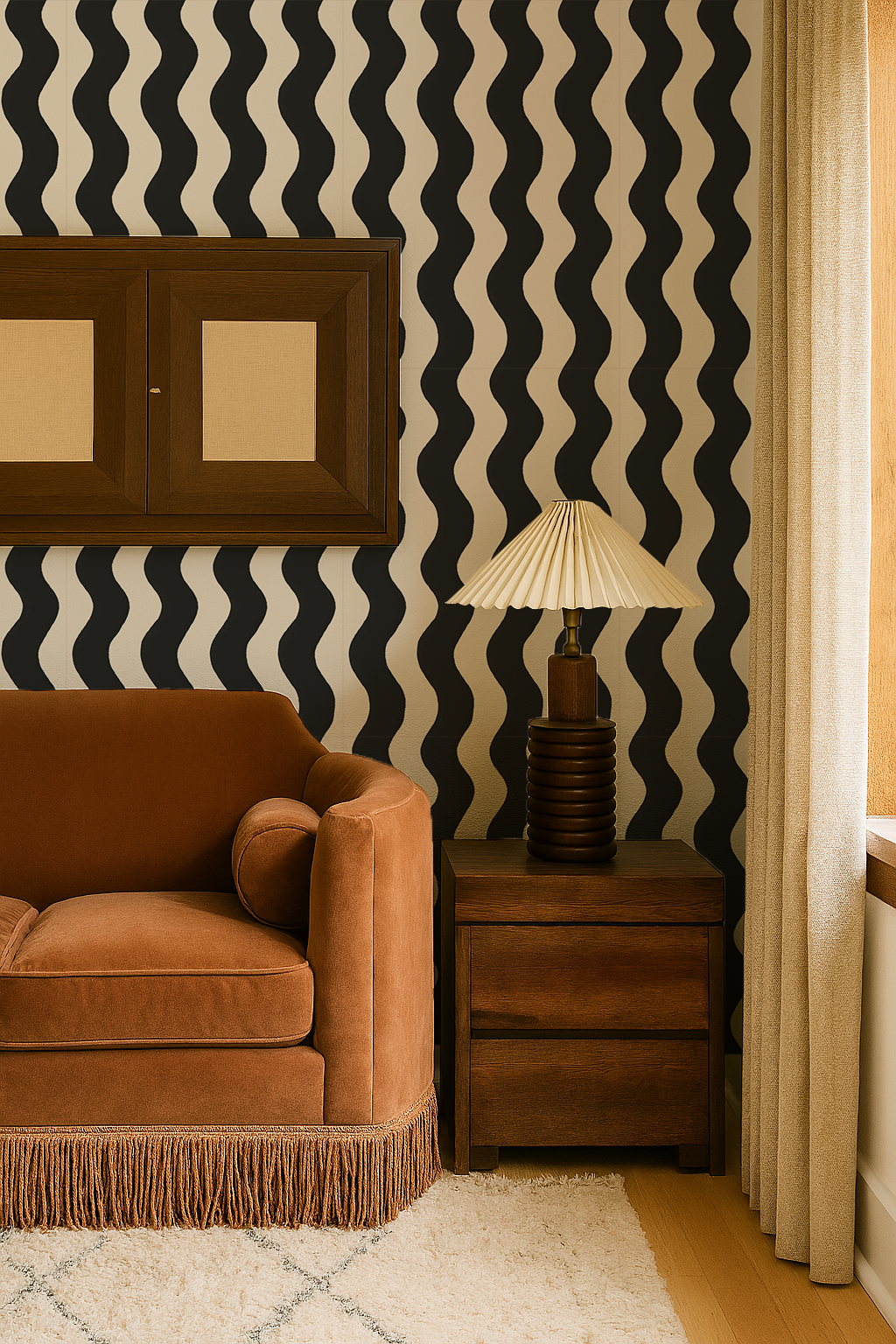 Ziggy Stripe Wallpaper, white and black- Samantha Santana Creative- {{Product type}}