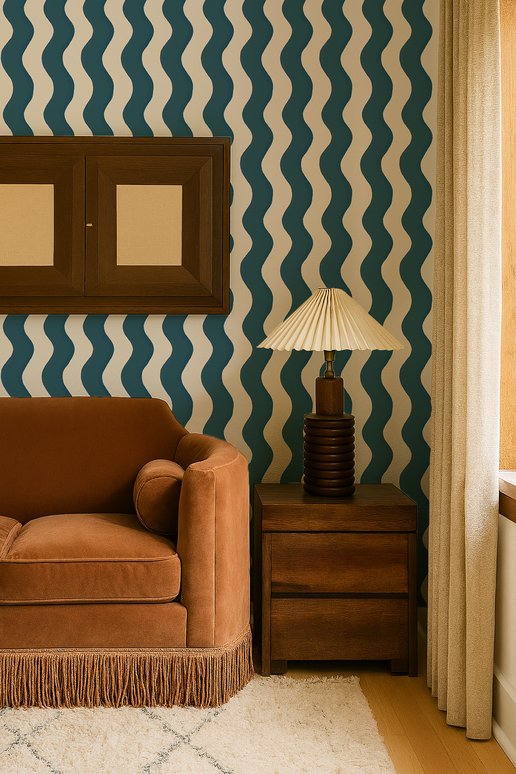 Ziggy Stripe Wallpaper, white and blue- Samantha Santana Creative- {{Product type}}