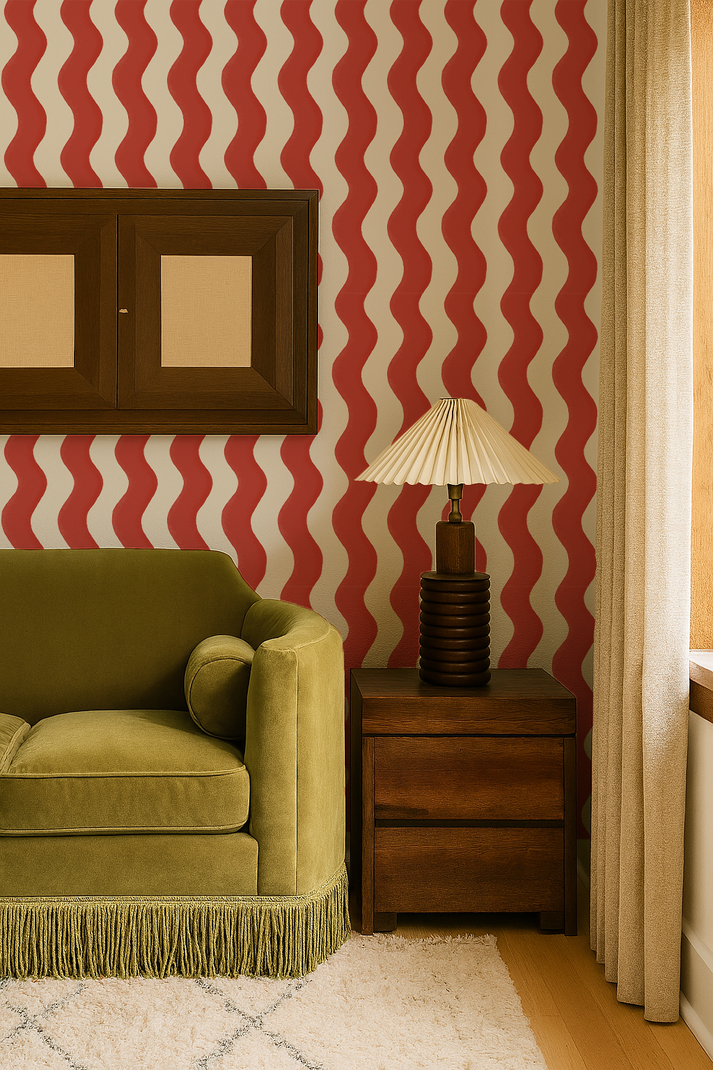 Ziggy Stripe Wallpaper, white and brick red- Samantha Santana Creative- {{Product type}}
