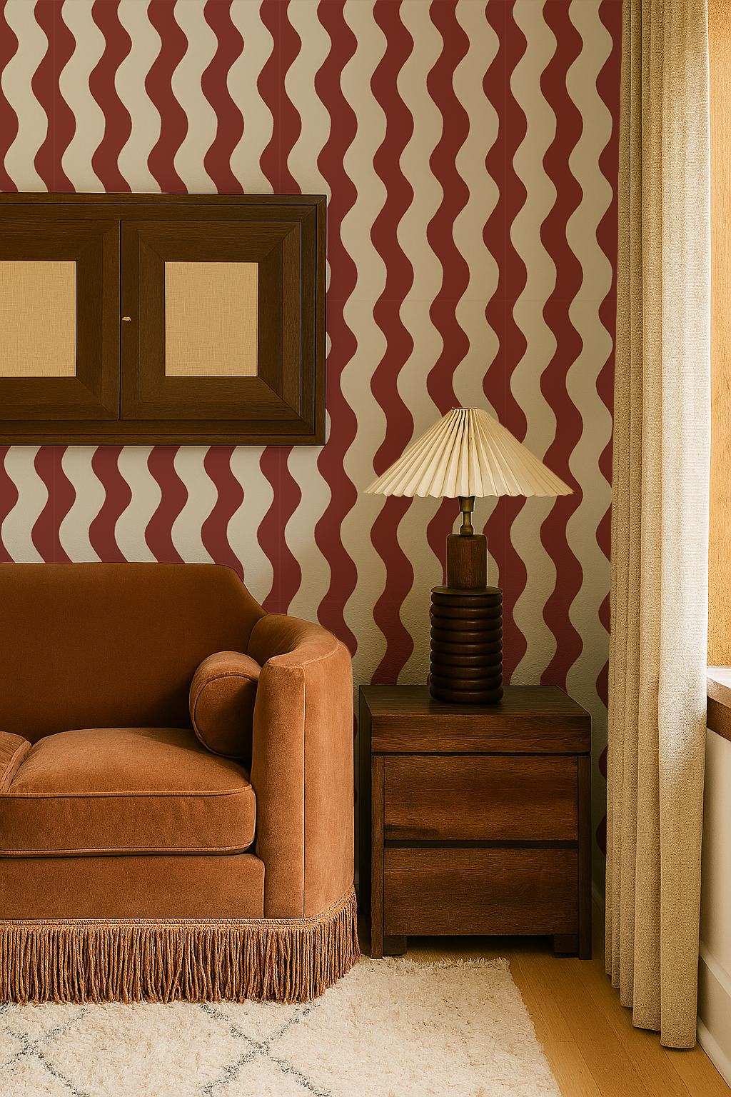 Ziggy Stripe Wallpaper, white and chili oil- Samantha Santana Creative- {{Product type}}