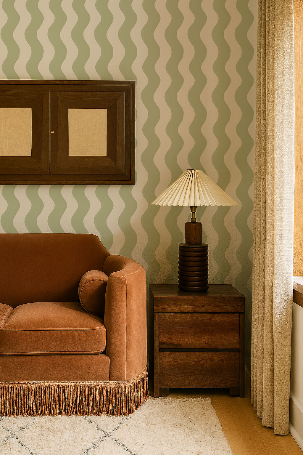 Ziggy Stripe Wallpaper, white and dusty lime- Samantha Santana Creative- {{Product type}}