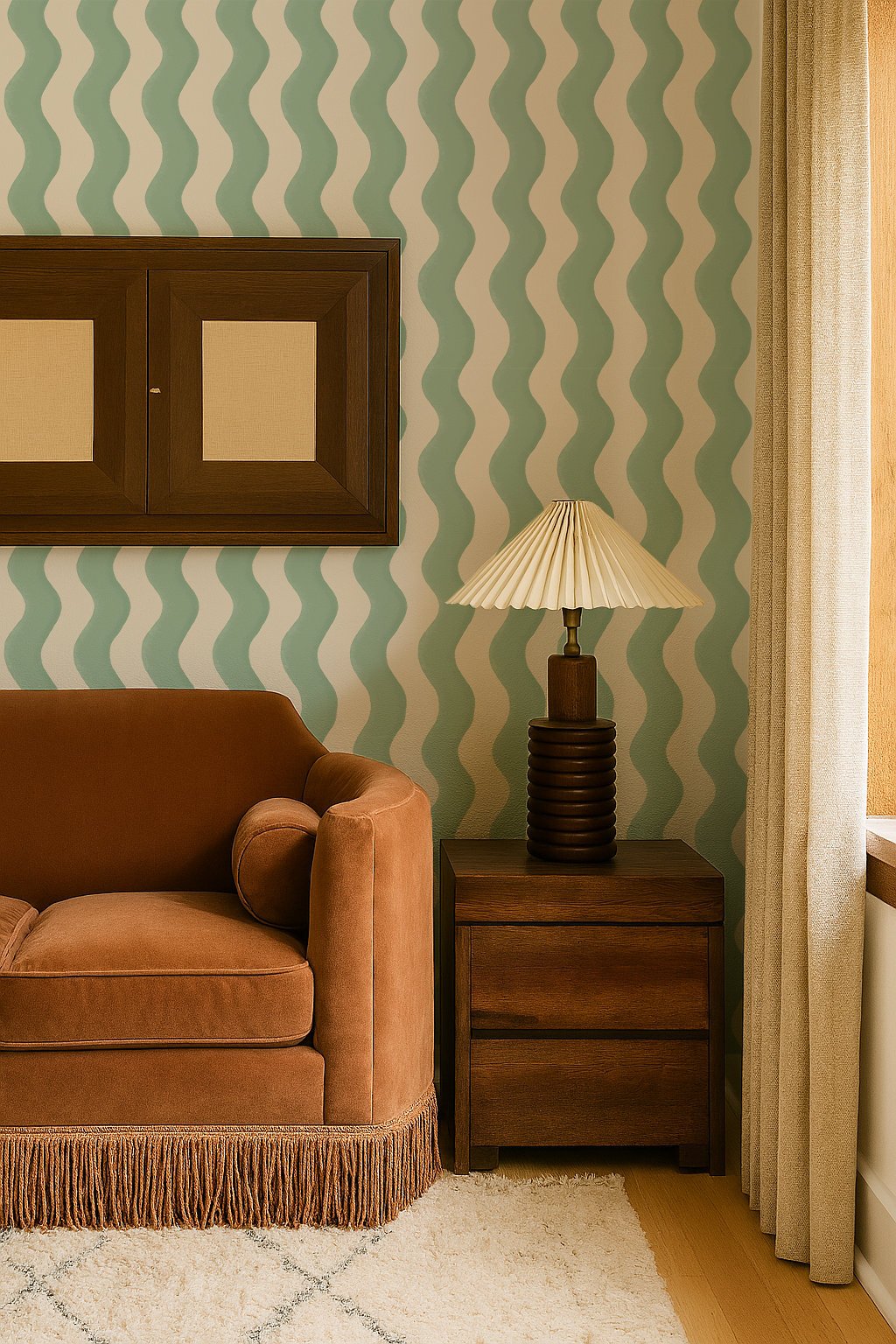 Ziggy Stripe Wallpaper, white and mint- Samantha Santana Creative- {{Product type}}