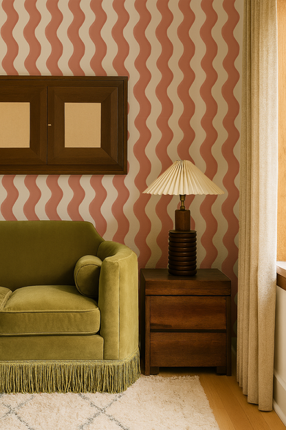 Ziggy Stripe Wallpaper, white and terra cotta- Samantha Santana Creative- {{Product type}}
