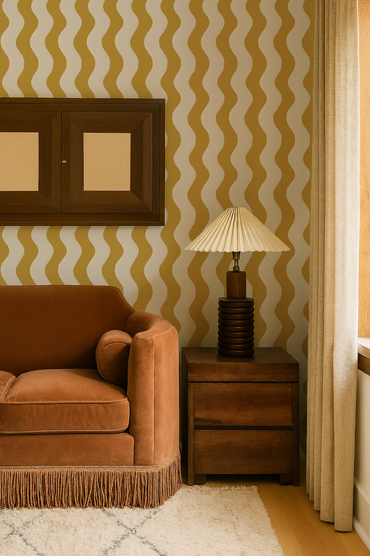 Ziggy Stripe Wallpaper, white and yellow - - Wallpaper