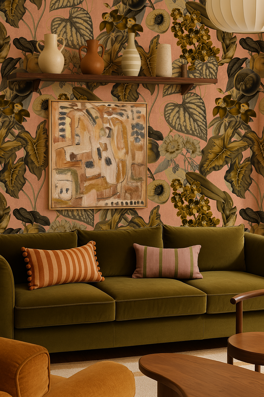 Cali Tropicale Wallpaper, peach and yellow- Samantha Santana Creative- {{Product type}}