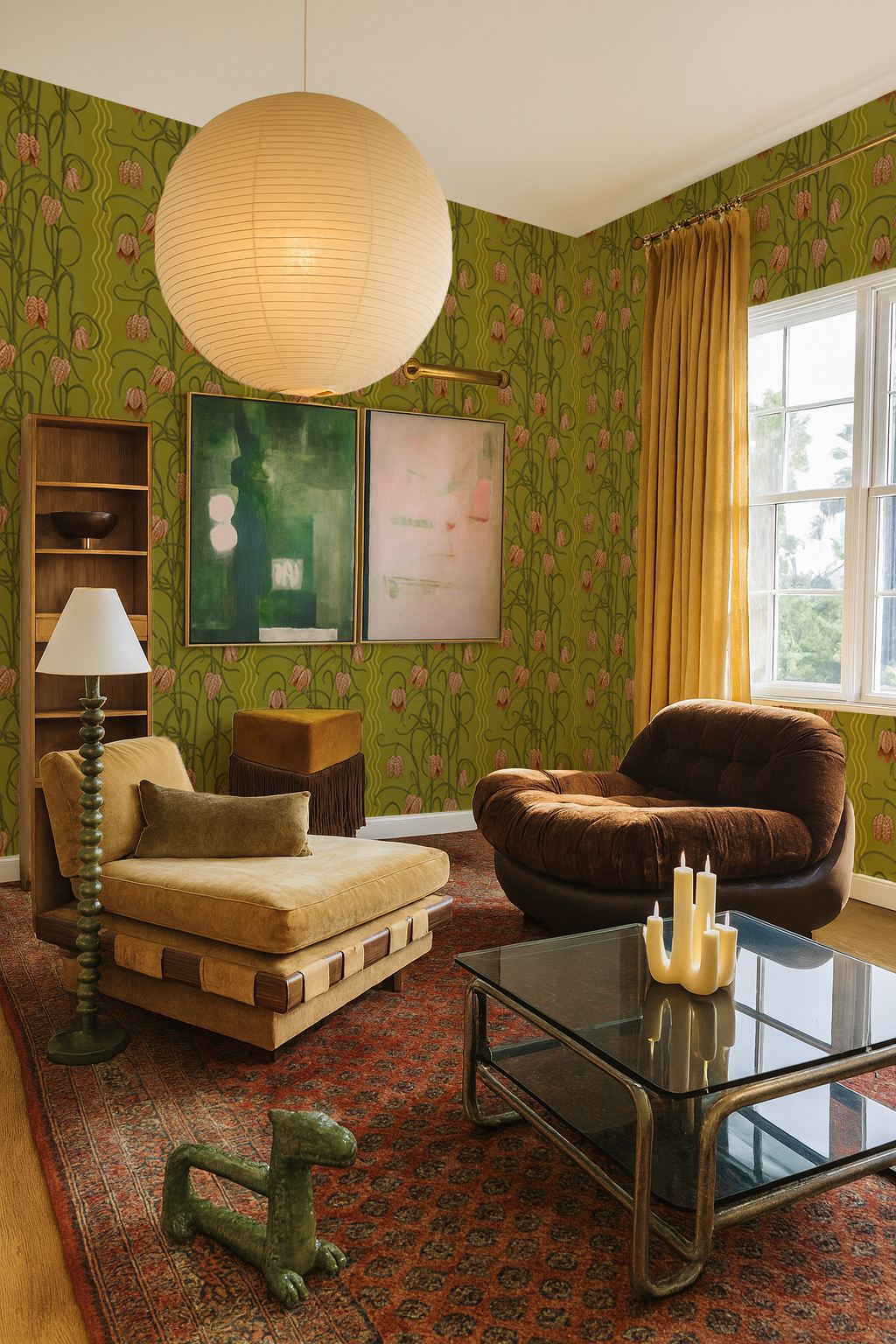 Campanas Wallpaper, chartreuse and orange- Samantha Santana Creative- {{Product type}}