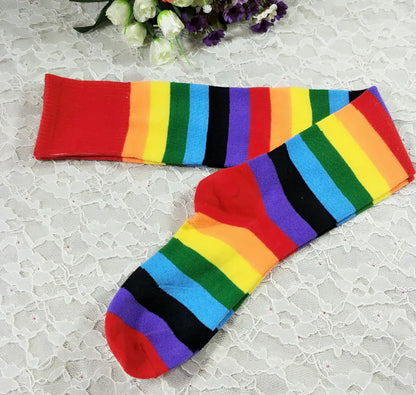 Rainbow Striped Over Knee Socks for Women Kia Day Design