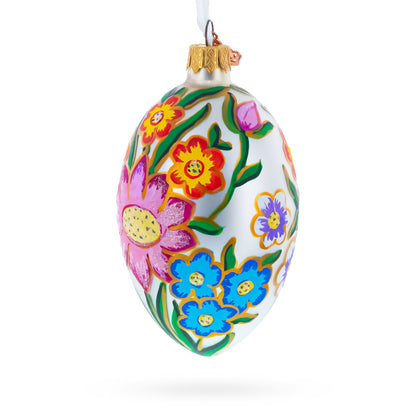 Colorful Flowers Glass Egg Ornament 4 Inches - - Christmas Ornaments > Glass > Egg > Flowers