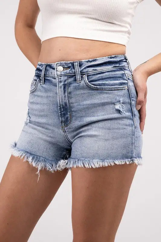 Raw Frayed Hem Ripped Denim Shorts