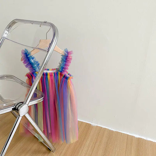 Gradient Mesh Girls' Rainbow Princess Dress - Kia Day Design