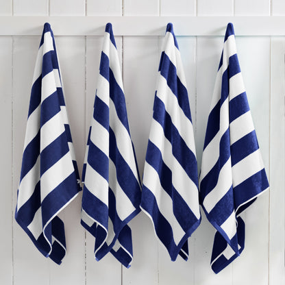 Cotton Velour Cabana Stripe Beach Towel - Novia Collection - 4 Pack- 30" x 60" Navy -