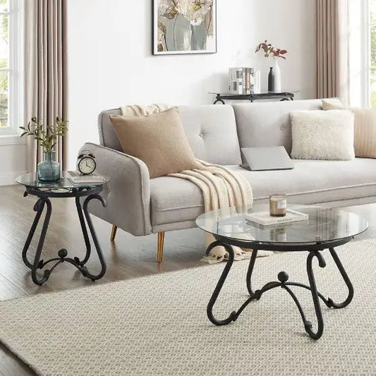 2 Piece Tempered Glass Coffee Table Set - Kia Day Design