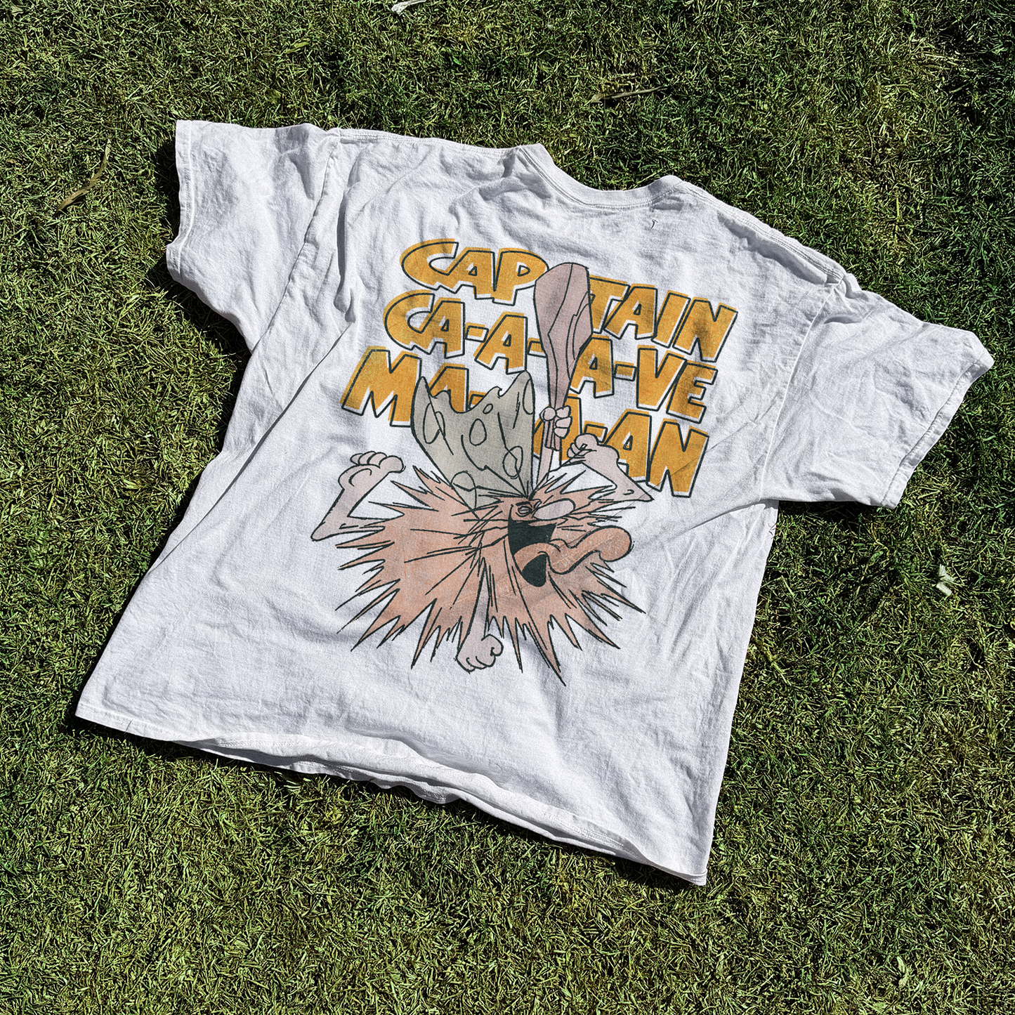 Captain Caveman 'Unga Bunga' Vintage Washed White Tee - - T-Shirt