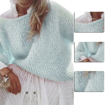 Womens Chunky Knitted Fluffy Pullover Tops