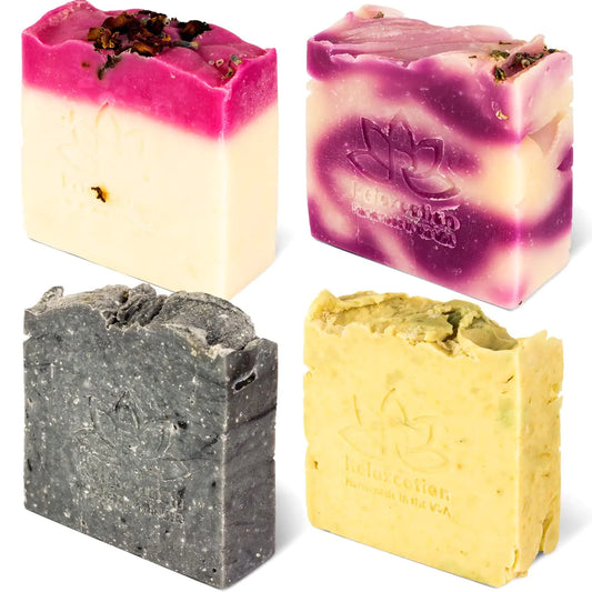 Relaxcation 4 Natural Cold Process Soap Bars - Shea Butter Lavender Kaolin Clay Rose Olive and Charcoal Soap Bar Kia Day Design