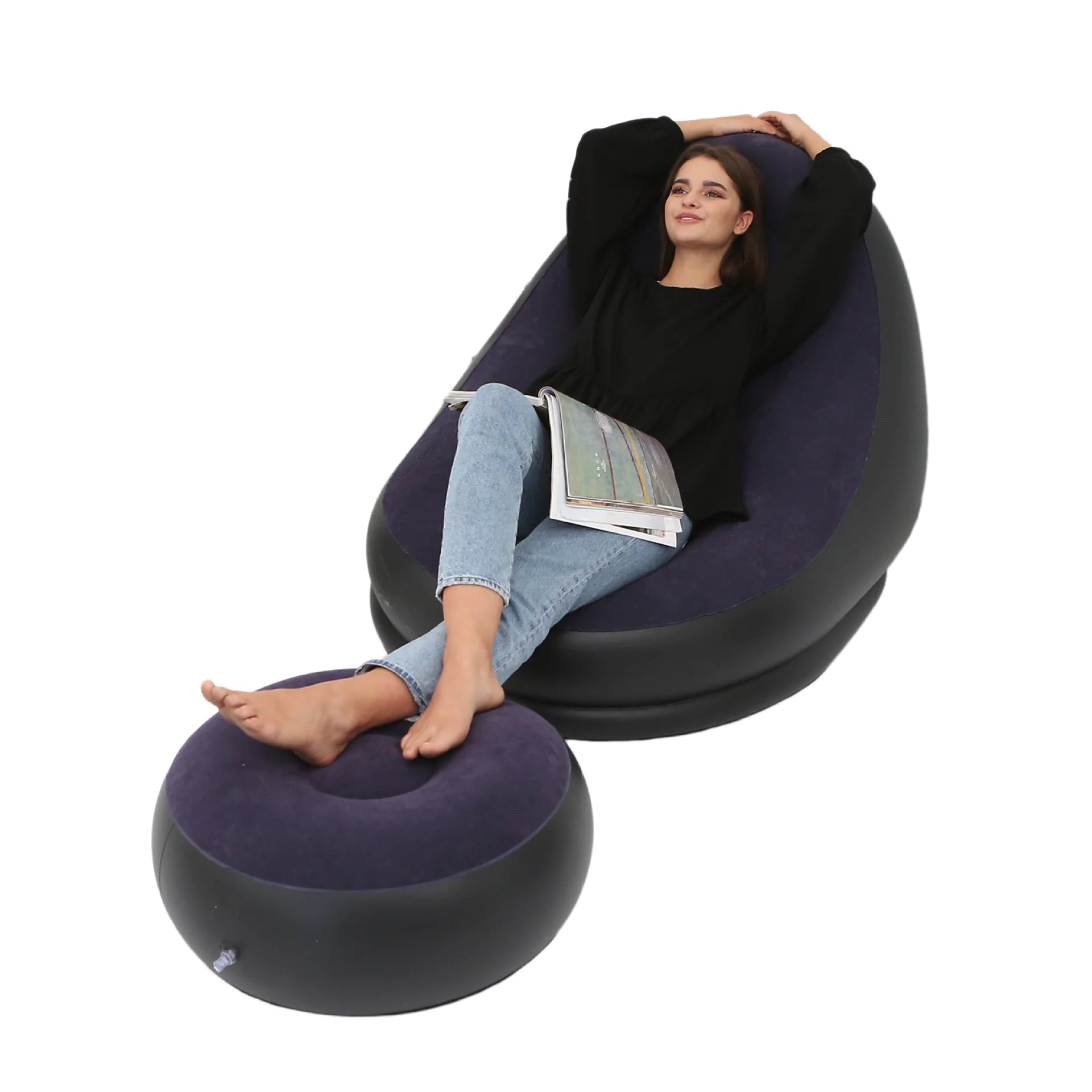 Thick Inflatable Lazy Chair with Footstool - - chair
