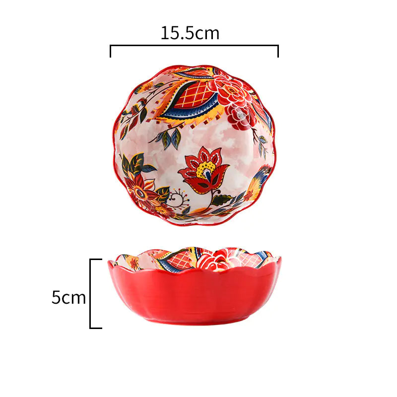 Japanese Style Painted Ceramic Bowl and Plate Set Kia Day Design