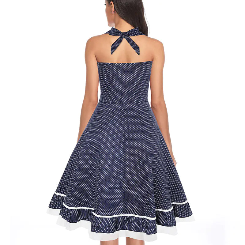 Womens Retro Polka Dot 50s Dress with Pleats - - dress