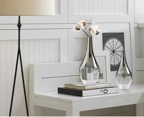 Silver Modern Minimalist Glass Flower Vase - - flower vase