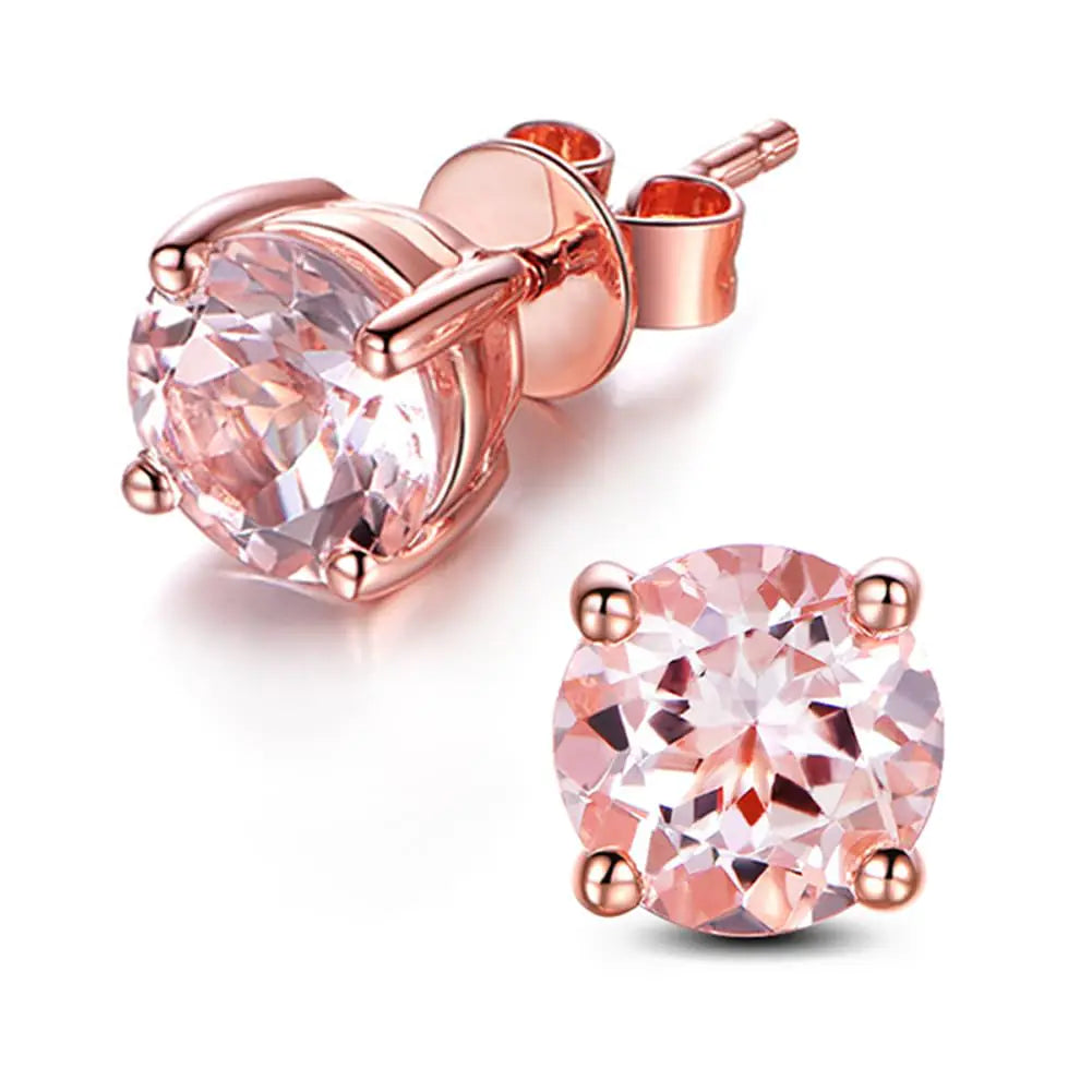 Round cut Morganite 925 Sterling Silver Rose Gold Plated Stud Earrings Fine Jewelry for Women 4mm Kia Day Design