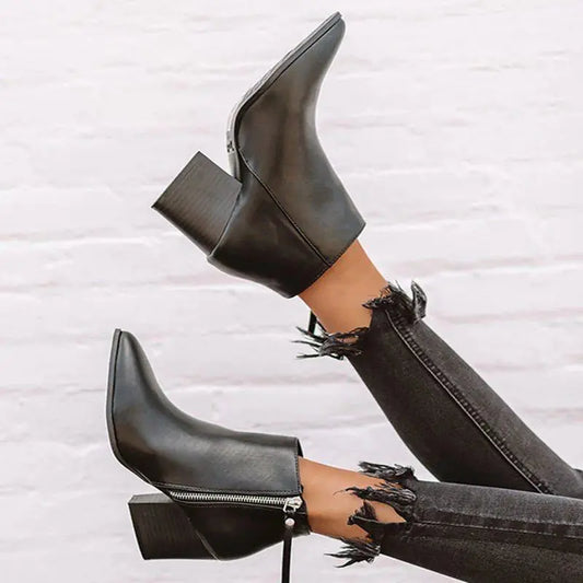 Chunky Heel Zip Up Martin Boots - - heeled boots