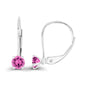 925 Sterling Silver 4mm Created Pink Sapphire Birthstone Leverback Earrings