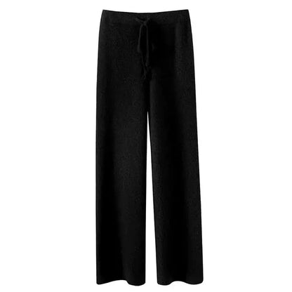 Vintage Casual Knitted Wide Leg Pants Black Small